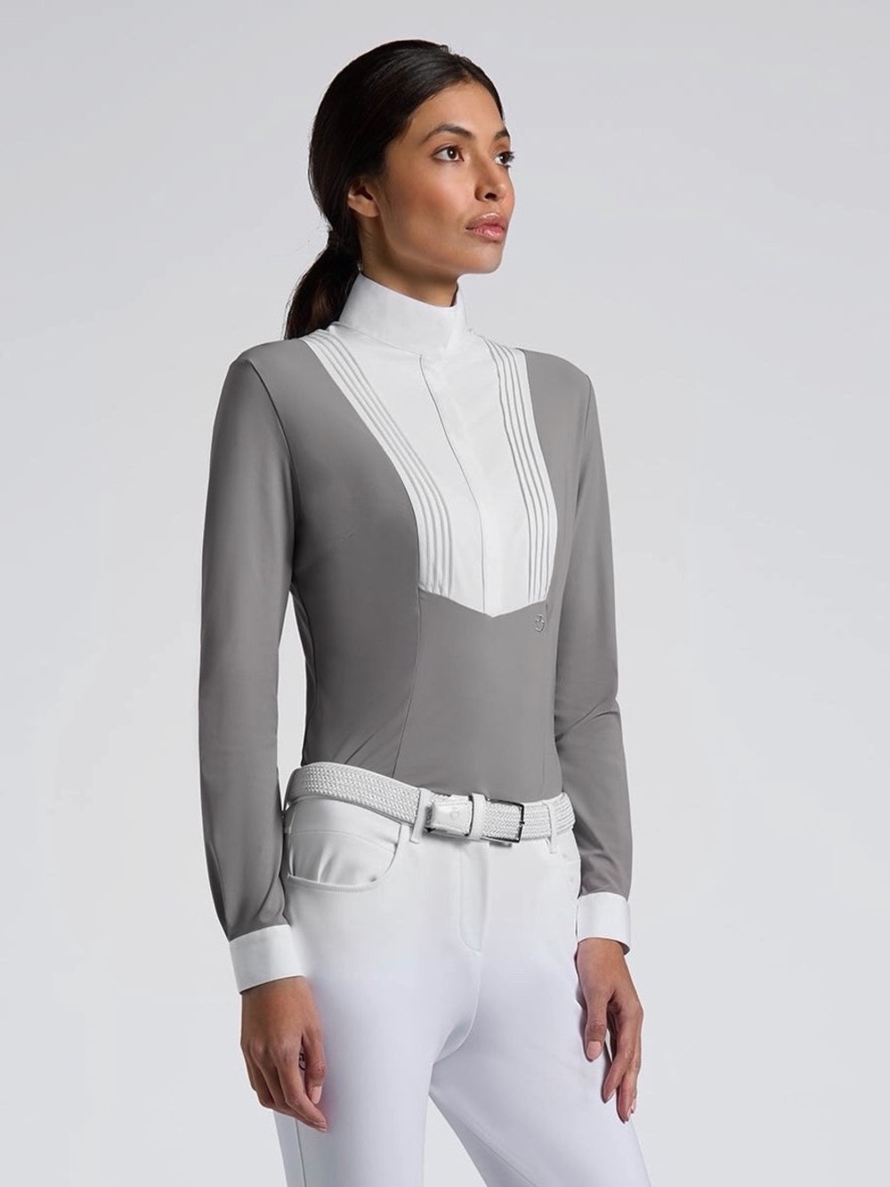 Cavalleria Toscana Women’s Grey with White bib Long-Sleeve Equestrian Show Shirt